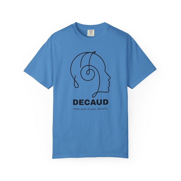 Blue Decaud T-shirt with the single-line headphone profile design